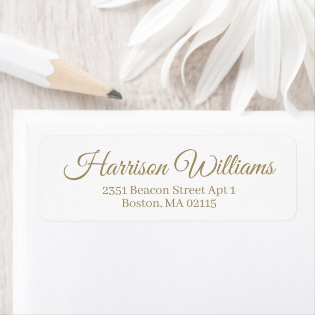 Elegant gold white Script & Serif return address (Insitu)