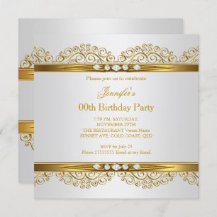 Elegant Gold White Silver Diamond Birthday Invitation