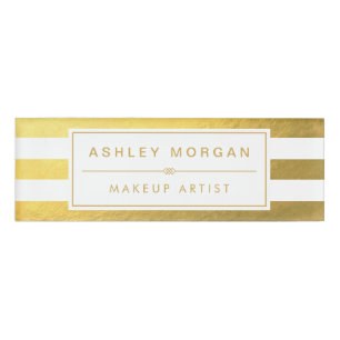 Elegant Gold White Stripes Custom Name Title Tag