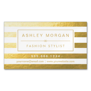 Elegant Gold White Stripes - Luxury and Stylish Magnetic Business Card