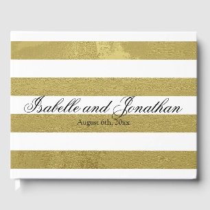 Elegant Gold & White Stripes Personalized Wedding Guest Book