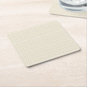 Elegant gold white triangular geometric pattern square paper coaster
