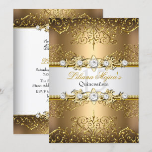 Elegant Gold White Vintage Glamour Quinceanera Invitation