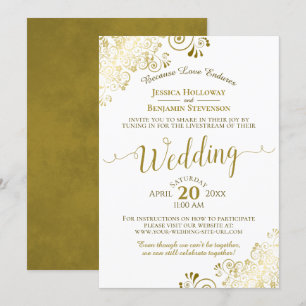 Elegant Gold & White Virtual Wedding Livestream Invitation