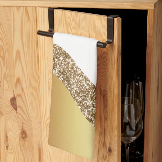 Elegant Gold White Wave  Kitchen Towel (Thirds Fold)