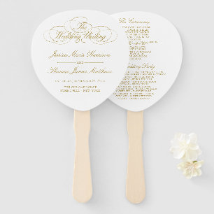 Elegant Gold & White Wedding Program Template Hand Fan