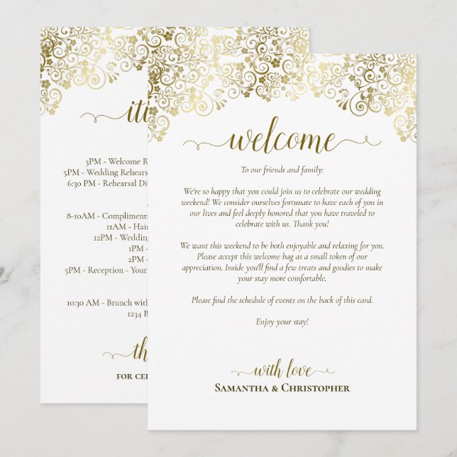Elegant Gold & White Wedding Welcome & Itinerary Program (Front/Back)