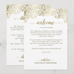 Elegant Gold & White Wedding Welcome & Itinerary Program