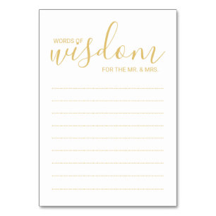 Elegant Gold&White Wedding Words of Wisdom Cards