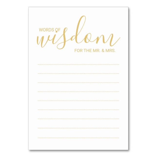 Elegant Gold&White Wedding Words of Wisdom Cards (Front)