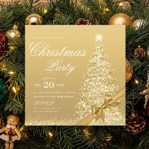 Elegant Gold Winter Christmas Tree Bow  Invitation