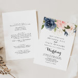 Elegant Gold Winter Floral Front & Back Wedding Invitation<br><div class="desc">This elegant gold winter floral front and back wedding invitation is perfect for a simple wedding. The design features beautiful hand-painted dark blue, blue, navy, pink , blush, gold flowers and green foliage, bunched into elegant bouquets. Save paper by including more details on the back of the invitation instead of...</div>