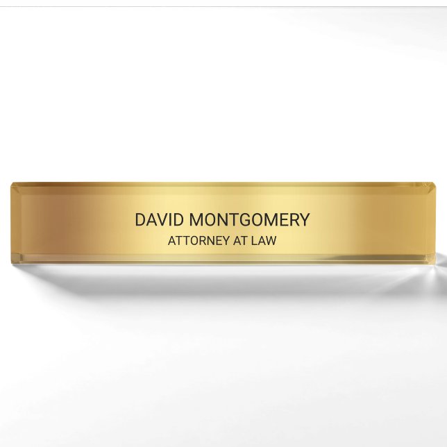 Elegant Gold with Black Typography Lawyer Nameplate (Front)