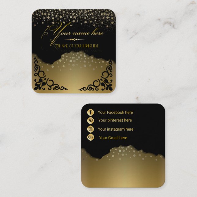elegant gold with custom black cut square business card (Front/Back)