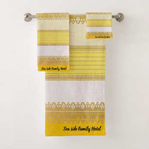 Elegant Gold with yellow and white Stripe Bath Towel Set
