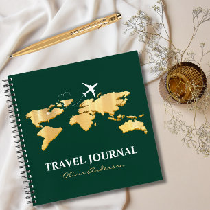 Elegant Gold World Map & Airplane, Travel Journal