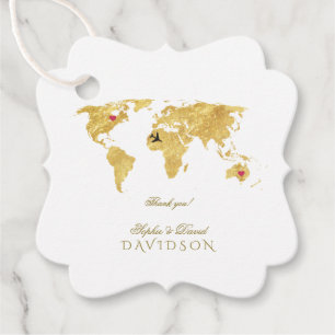 Elegant Gold World Map Destination Wedding Favour Tags