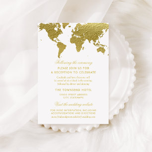 Elegant Gold World Map Wedding Reception Enclosure Card