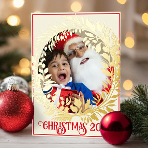 Elegant Gold Wreath Christmas Photo Year & Picture Foil Prints