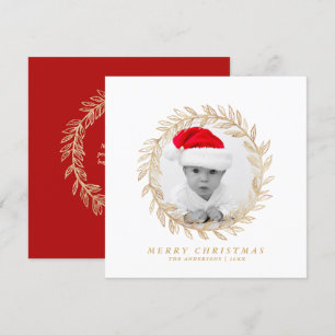 Elegant Gold Wreath Merry Christmas Custom Photo Holiday Card