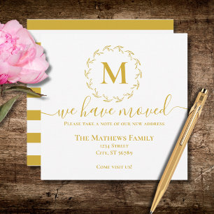 Elegant Gold Wreath Monogram We Have Moved Announcement