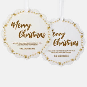 Elegant Gold Wreath Pine tree merry Xmas for her Ornament Card