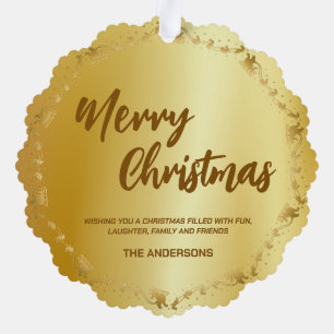 Elegant Gold Wreath Santa Sled Deer merry Xmas Ornament Card