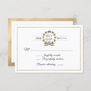 Elegant Gold Wreath White Script Calligraphy RSVP