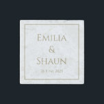 Elegant Gold Writing Marble Magnet Wedding Favour<br><div class="desc">This elegant marble wedding magnet with gold writing is a thoughtful wedding favour for your guests or for the parents of the bride, bridesmaids or groomsmen. It features a classy, sophisticated and timeless design that can be personalized to suit your wishes. To customize, simply click on "Personalize this template" and...</div>
