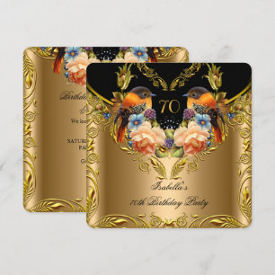 Elegant Gold Yellow Bird Black 70th Birthday Invitation
