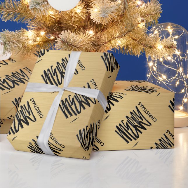 Elegant Gold  Yellow Christmas Modern Black Wrapping Paper (Holidays)