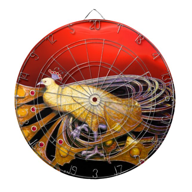 ELEGANT GOLD YELLOW PEACOCK IN RED DARTBOARD (Front)