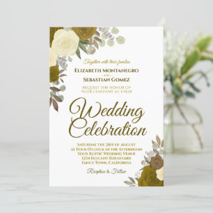 Elegant Gold & Yellow Watercolor Roses Wedding Invitation