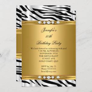 Elegant Gold Zebra Black Silver Diamond Birthday 2 Invitation