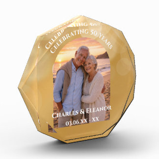 Elegant Golden 50th Anniversary Arch Photo Gift Block