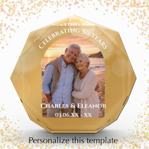 Elegant Golden 50th Anniversary Arch Photo Gift Block