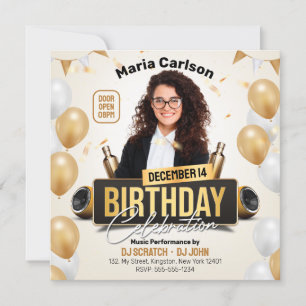 Elegant Golden Adult Birthday Party Photo Invitation