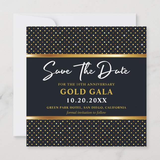 Elegant Golden And Deep Navy Gala Save The Date (Front)