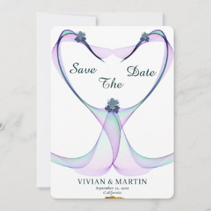 Elegant Golden And Purple Heart Save The Date Invitation