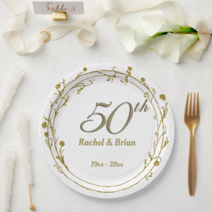 Elegant golden anniversary paper plates