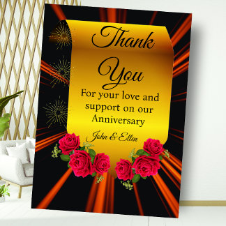 Elegant Golden Anniversary with Roses Thank You Card