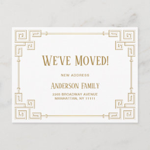 Elegant Golden Art Deco Moving Announcement Postcard