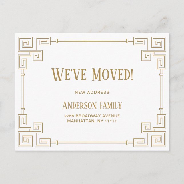 Elegant Golden Art Deco Moving Announcement Postcard (Front)