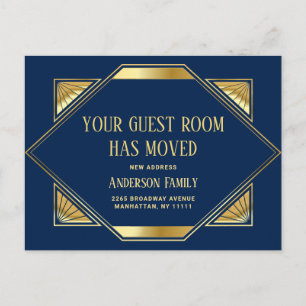 Elegant Golden Art Deco Moving Announcement Postcard