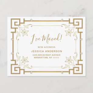 Elegant Golden Art Deco Moving Announcement Postcard