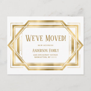 Elegant Golden Art Deco Moving Announcement Postcard