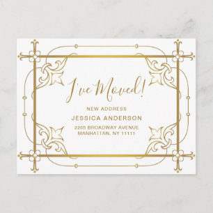 Elegant Golden Art Deco Moving Announcement Postcard