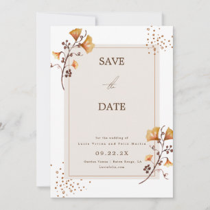 Elegant Golden Autumn Leaf Save The Date Invitation