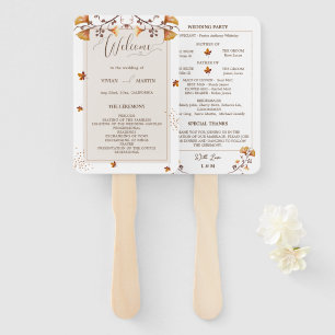 Elegant Golden Autumn Leaf Wedding Program Hand Fan