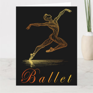 Elegant Golden Ballet Dancer Line Art Illustration Thank You Card